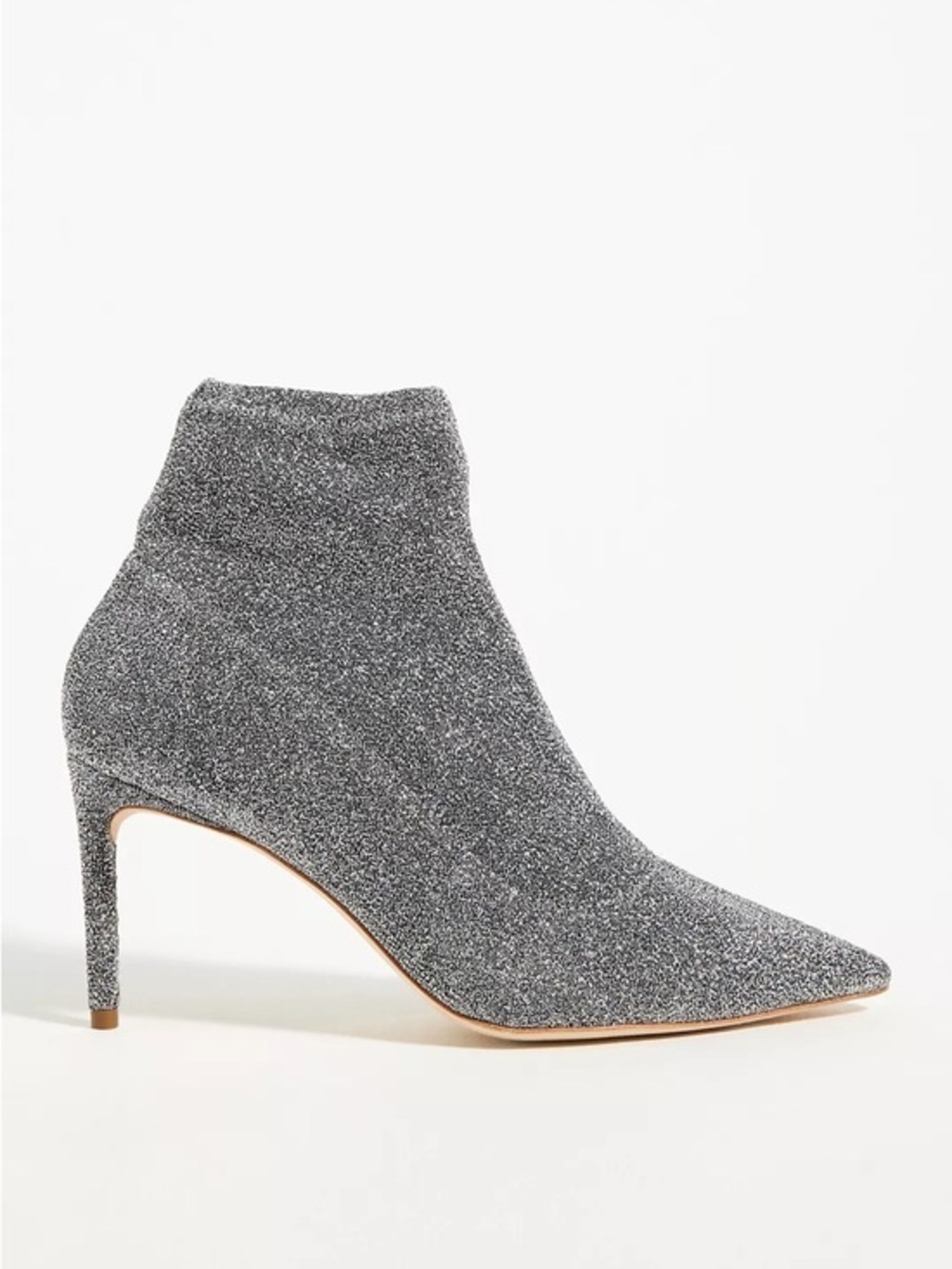 Anthropologie Guilhermina Silver Sparkle  Stiletto Booties NWOB- leather sole 9M